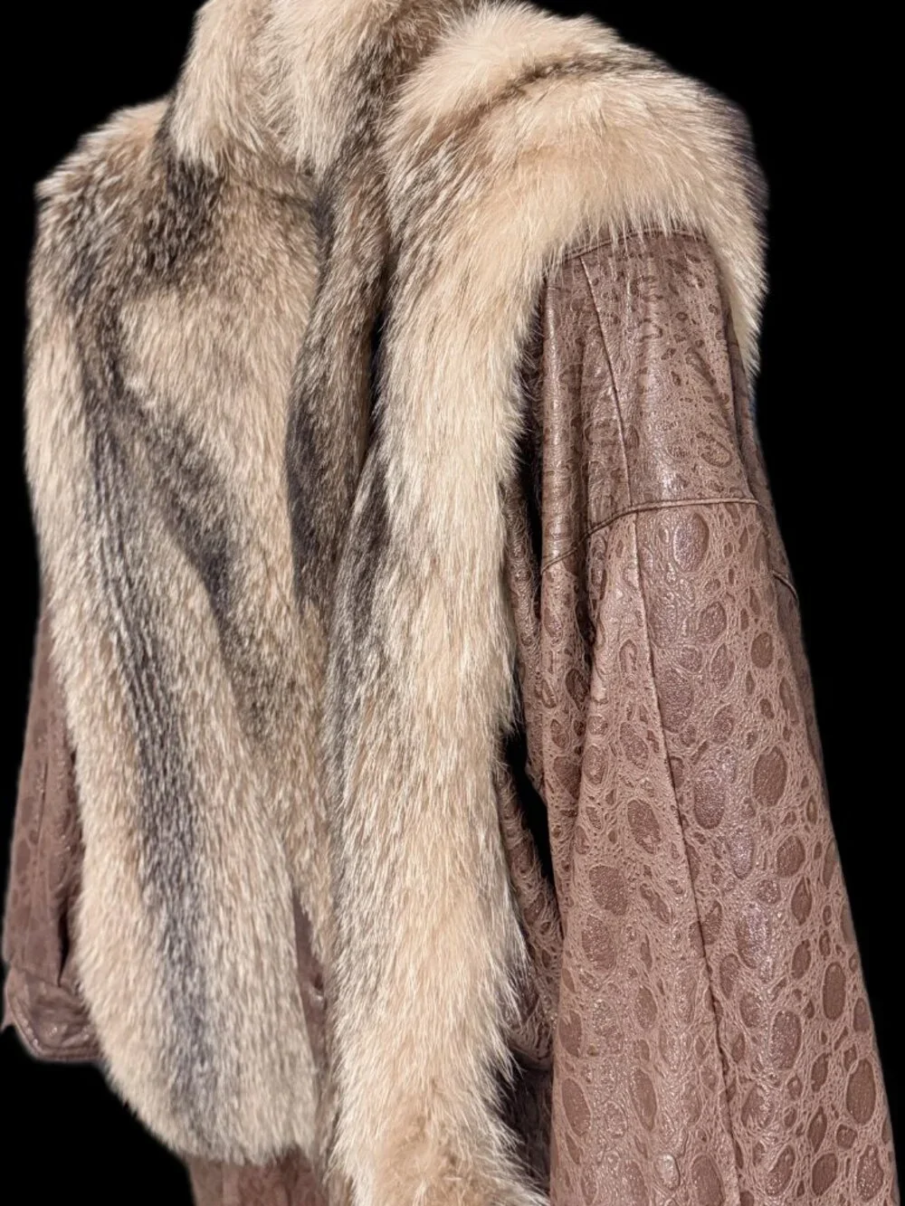 Vintage Fox Fur & Embossed Leather Jacket – NYC Furrier Piece - Picture 3 of 5